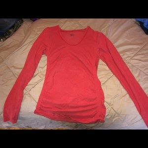 Athleta Pink long sleeve athletic top size Medium with ruched sides